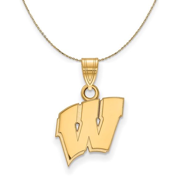 14k Yellow Gold U. of Wisconsin Small Initial W Necklace - 30 Inch
